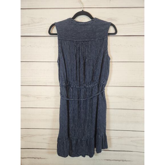 Universal Thread Women's Blue White Stripe Sleeveless Tiered Belted Mini Dress L - Picture 2 of 6